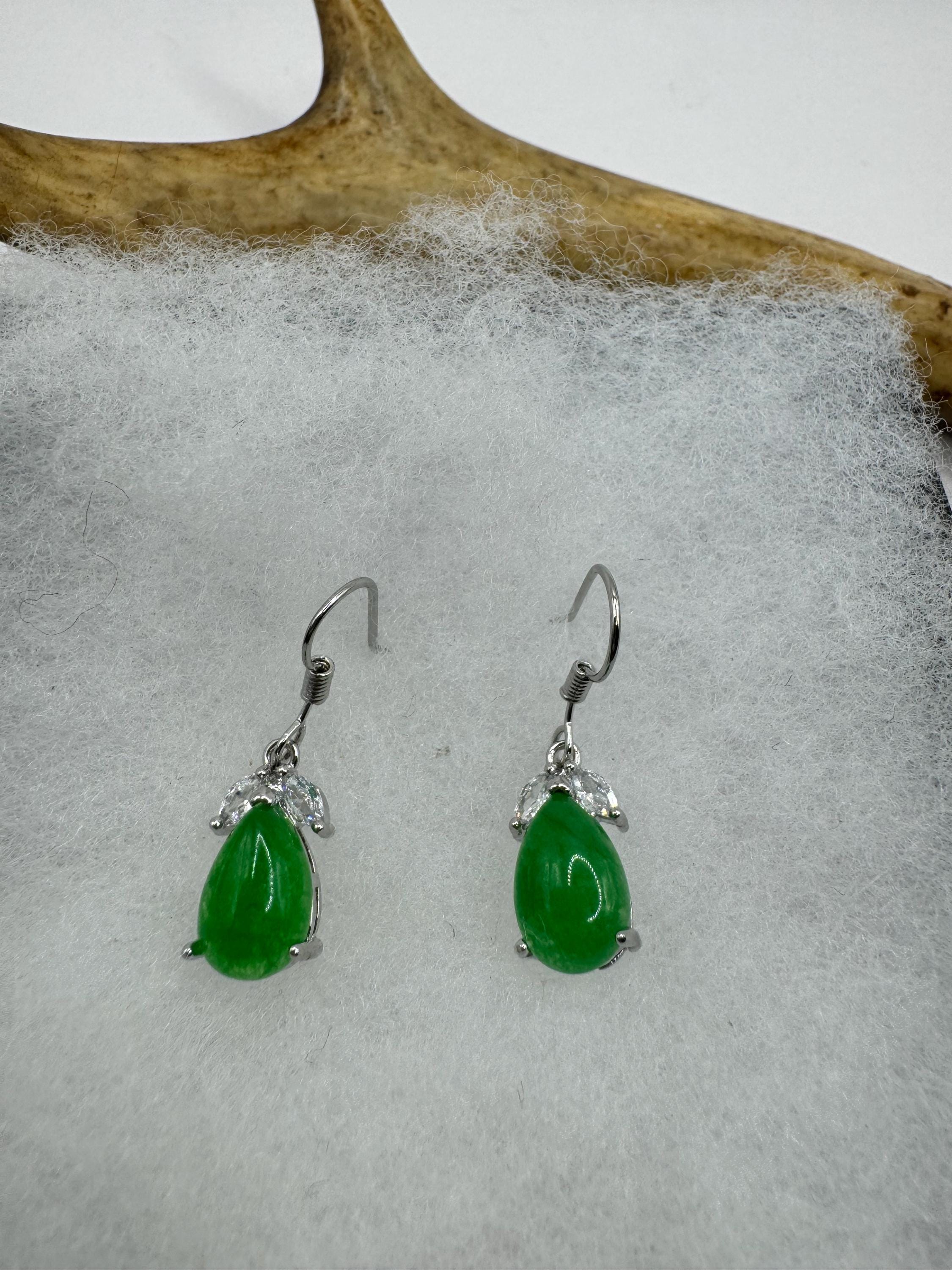 Boucles D'oreilles Argent 925 Avec Jade Vert - Goutte Pendante Pour Femme