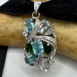 Vintage Silver Gemstone Pendant | Green Chrome Diopside Choker 925 Sterling Silver Necklace