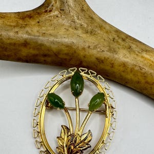 Vintage Green Jade Brooch Pin - Gold Filled with Velvet Choker - Small  Lucky Design