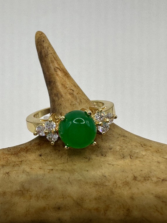 Vintage Gold Green Jade Lucky Cocktail Ring - image 1