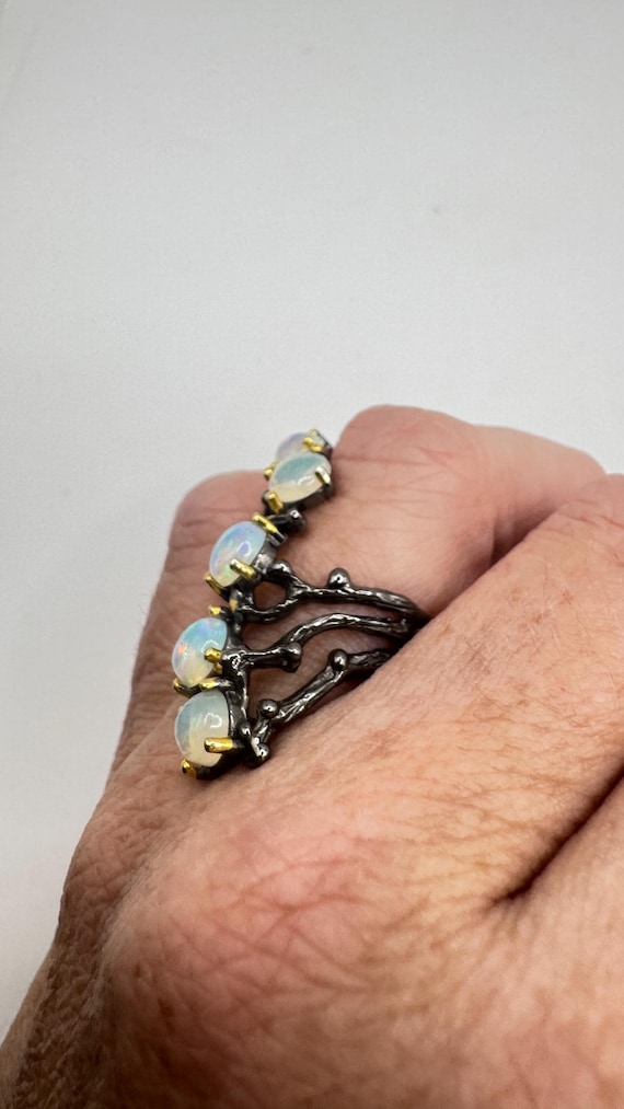 Vintage Fire Opal Statement Ring 925 Sterling Sil… - image 8