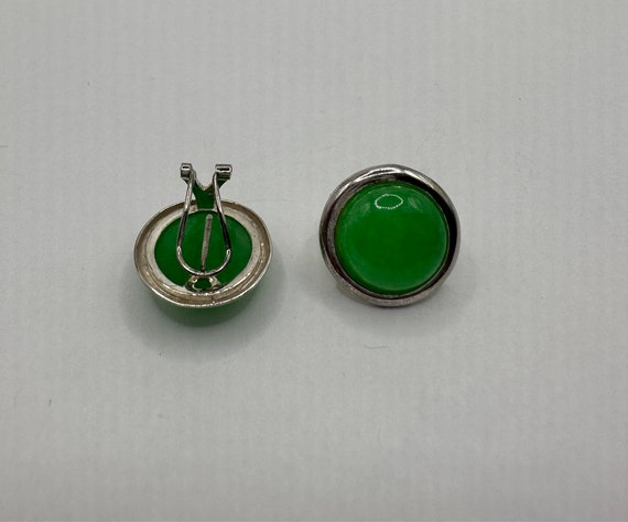 Vintage Gemstone Earrings | Green Jade Crystal Bi… - image 6