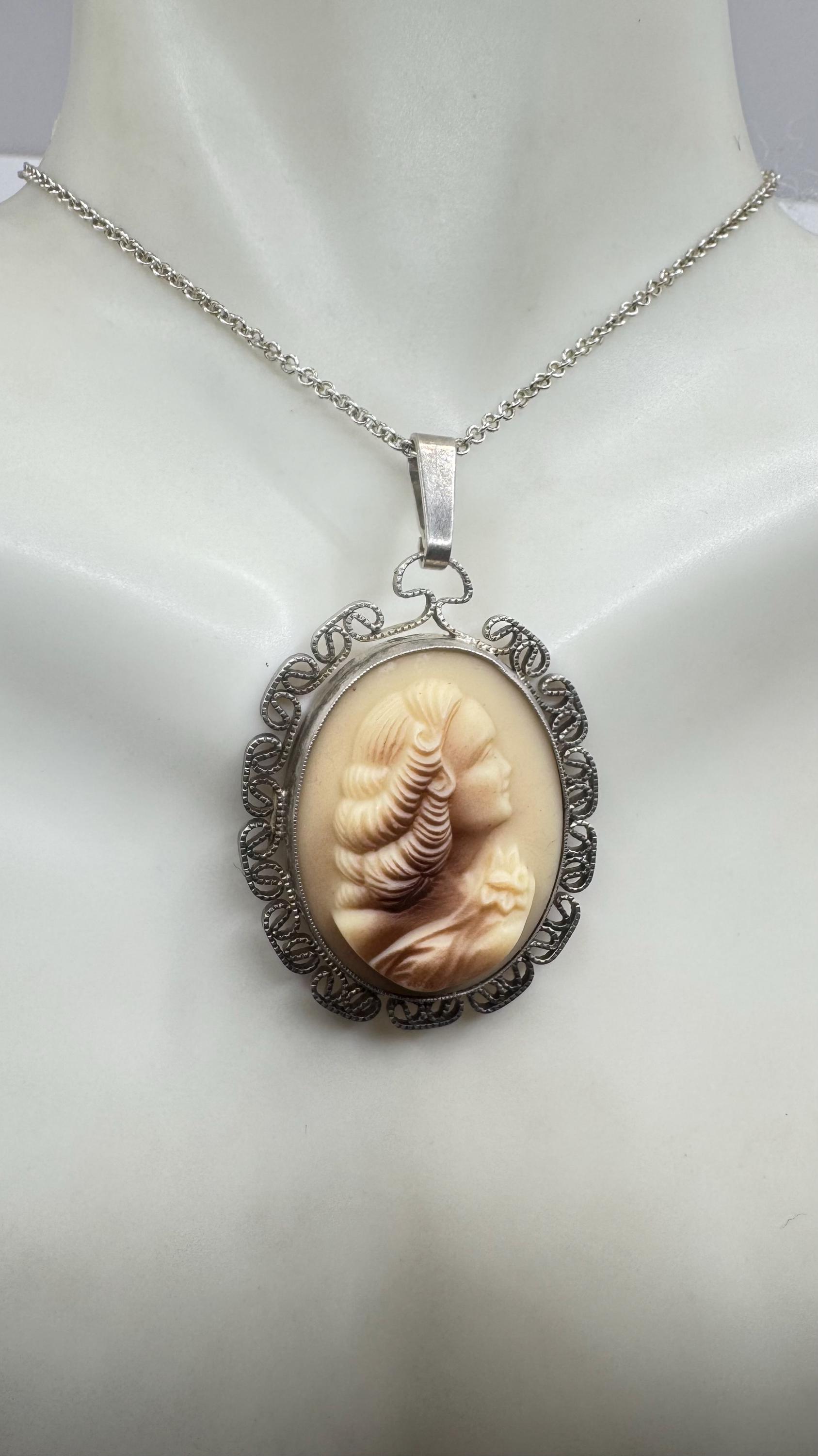 Vintage Cameo Pendant Necklace 925 Sterling Silver - Etsy