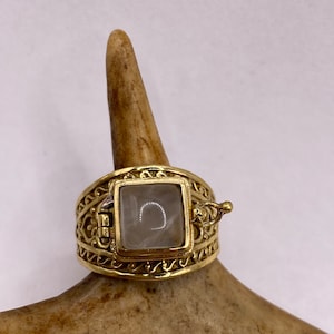 Vintage Gold Bronze Poison Ring |  Labradorite | Unique Gift Statement Ring