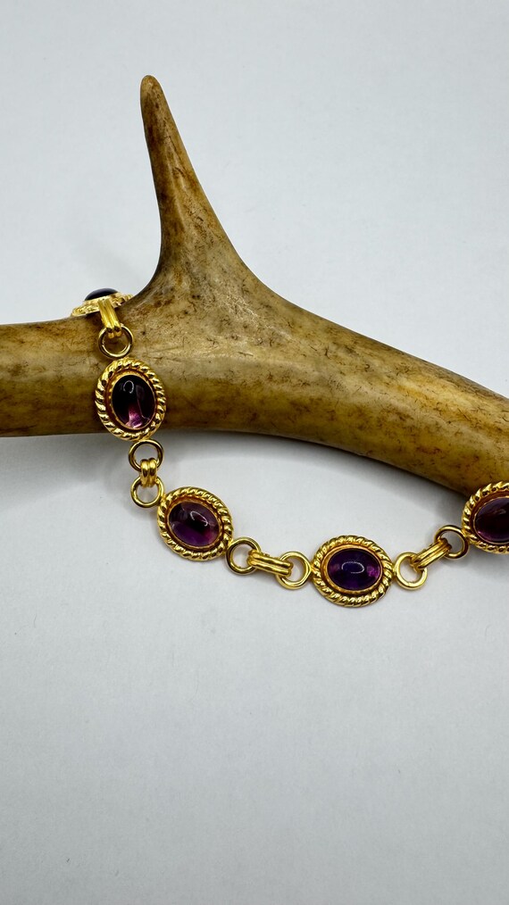 Vintage Amethyst Bracelet in 14k Gold Filled Beze… - image 2