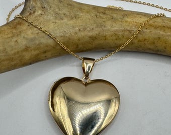 Gold Filled Heart Locket: Etched Photo Pendant and chain Necklace