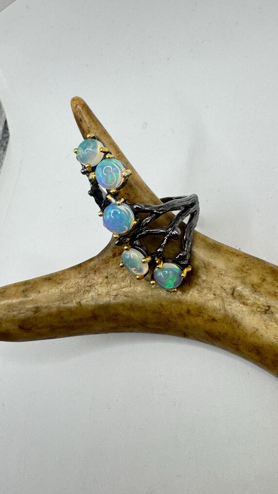 Vintage Fire Opal Statement Ring 925 Sterling Sil… - image 3