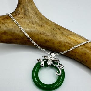 Vintage Grüne Jade Deco Choker Anhänger Halskette - 925 Sterling Silber Kette