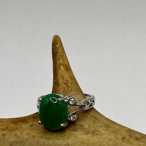 Vintage Silver Greenstone Ring | Jade Inspired Lucky Cocktail Setting | Meaningful Jewelry Gift for Her