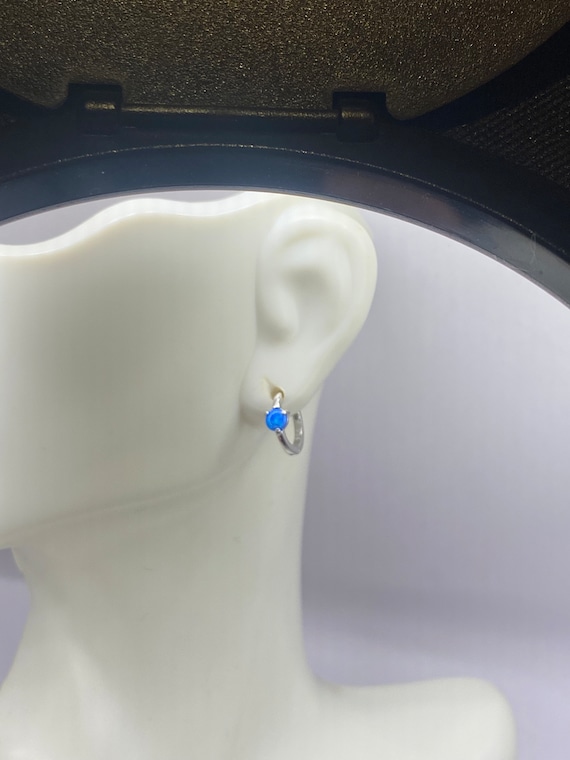 Tiny Silver Earrings | Mini Blue Fire Opal Gemsto… - image 8