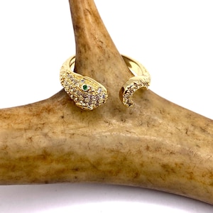Vintage Gold Snake Ring: Green CZ 9k Gold Filled Serpent Band