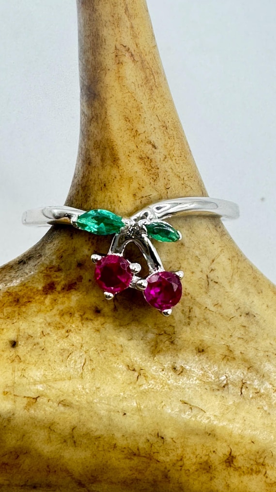 Vintage Sterling Silver Cherry Ring: Ruby & Chrom… - image 3