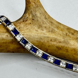 Vintage Sapphire CZ Diamond Tennis Bracelet - 925 Sterling Silver
