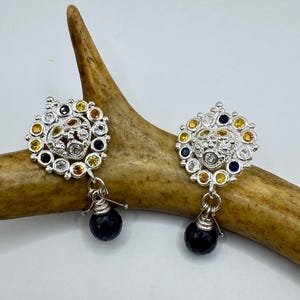 Vintage Earrings | Mixed Citrine Blue Sapphire Chandelier Earrings Set in 925 Sterling Silver