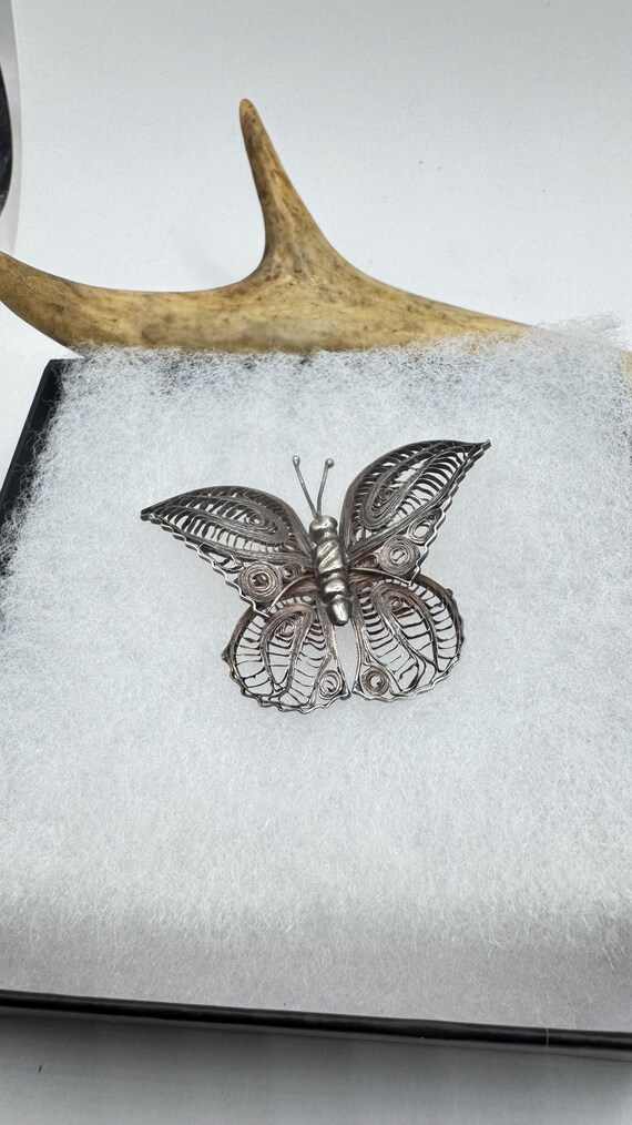 Broche Papillon Vintage Argent Filigrané - Titre Argent 800