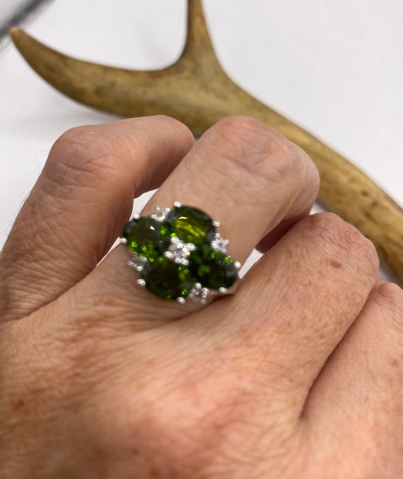 Vintage Silver Ring | Green Chrome Diopside White… - image 5