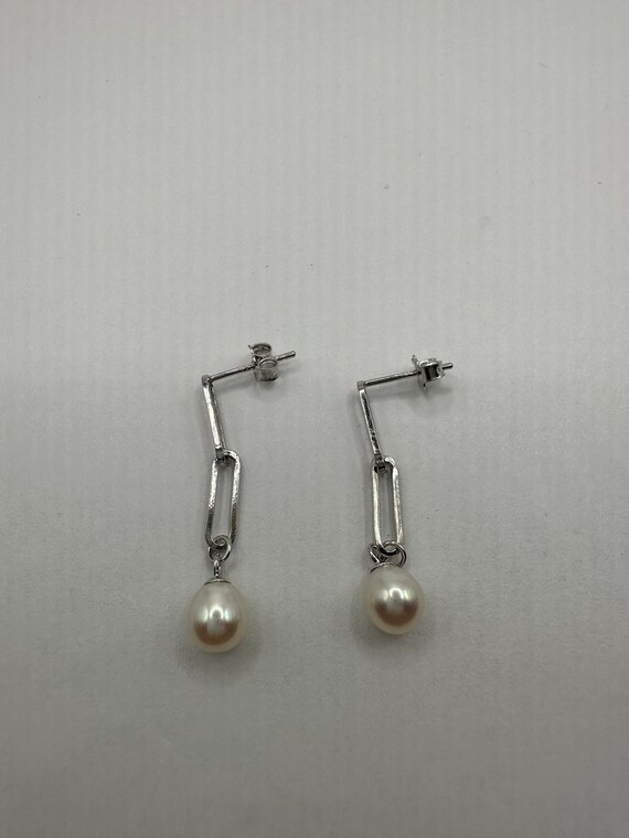 Vintage Silver Earrings | Deco White Pearl 925 St… - image 2