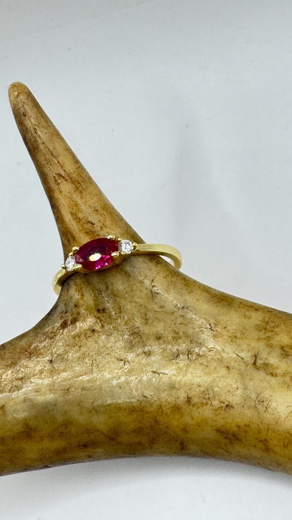 Vintage Tiny Red Ruby Clear Crystal Stacking Ring… - image 4