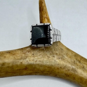 Vintage Black Onyx Mens Ring 925 Sterling Silver Band Deco Antique Cocktail Statement ring