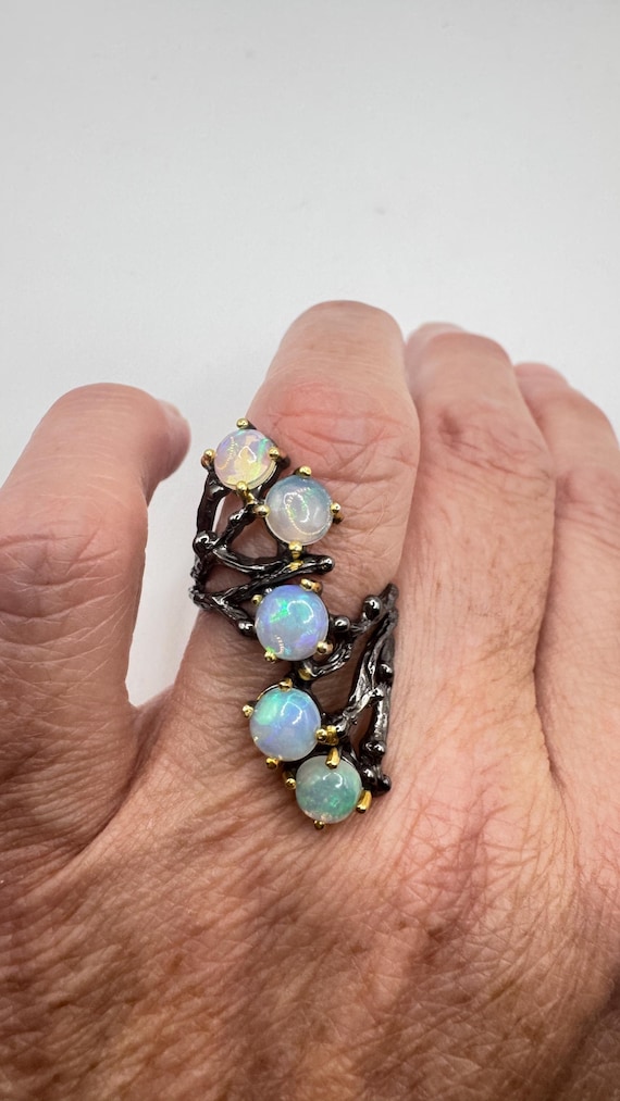 Vintage Fire Opal Statement Ring 925 Sterling Sil… - image 6