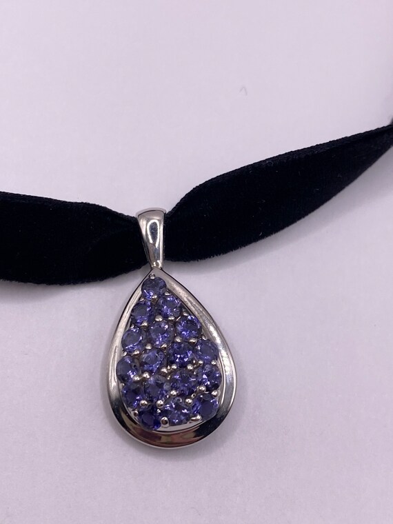 Vintage Blue Iolite 925 Sterling Silver Black Vel… - image 6