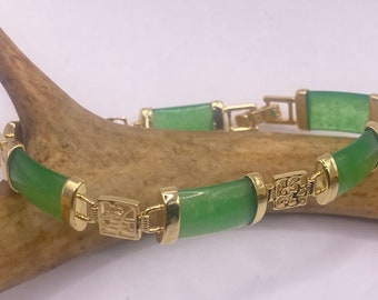 Vintage Aventurine Link Bracelet: Golden Bronze Green Crystal