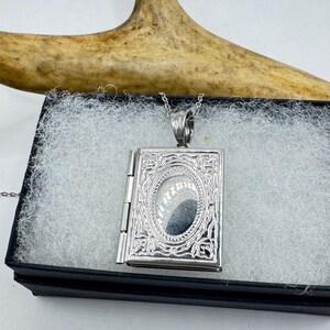Vintage Book Locket Necklace: Etched Stainless Steel Pendant, Sterling ...