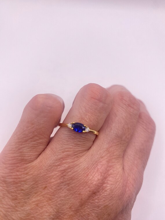 Vintage Blue Tiny Crystal Stacking Ring - Gold 92… - image 7