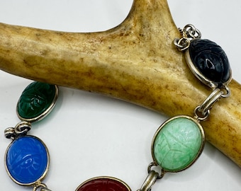 Bracciale vintage con scarabeo riempito in oro bianco: stile tennis con pietre preziose
