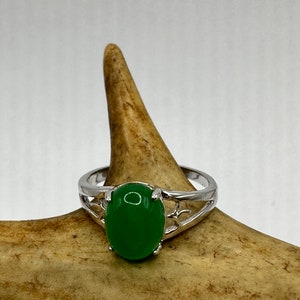 Vintage zilveren groene jade gelukscocktailring