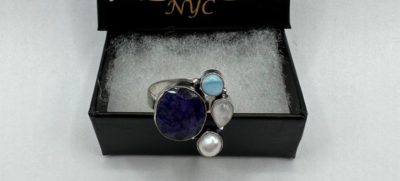 Vintage Raw Blue Sapphire Rainbow Moonstone Ring … - image 6