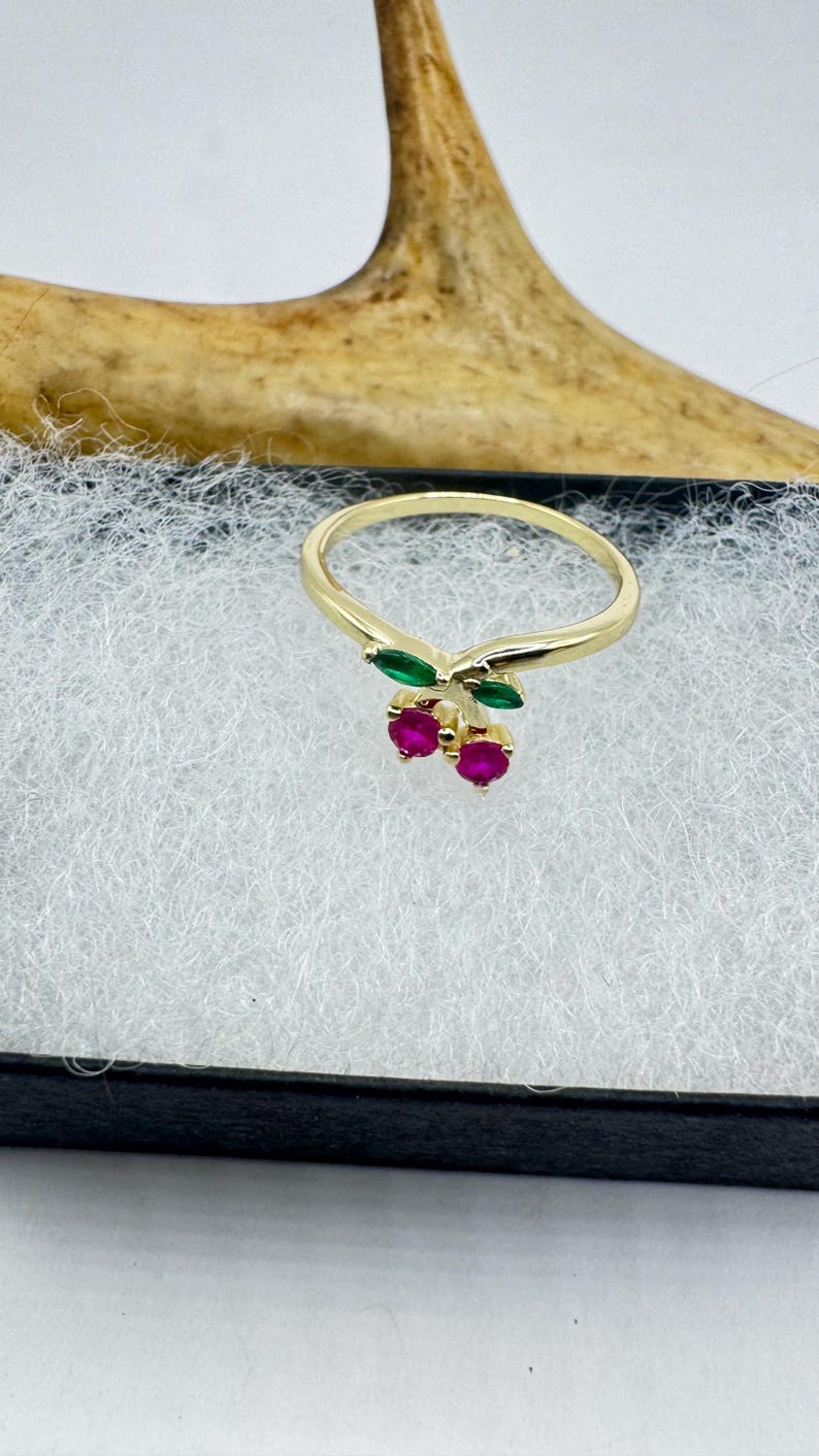 Cherry Rings Vintage Gold Sterling Silver Cherry Ring: Ruby & Chrome Diopside Accent ...