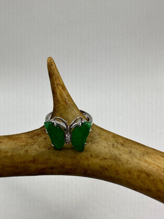 Vintage Silver Ring | Emerald Green Jade Gemstone 