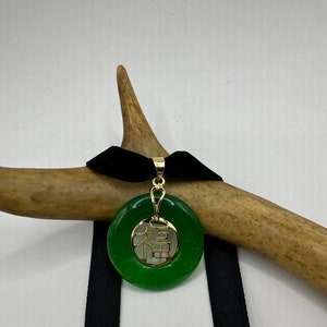 Vintage Grüne Jade Deco Choker Anhänger Halskette - Silber Bronze