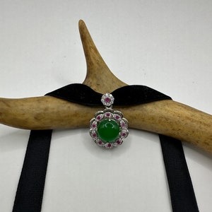 Vintage Grüne Jade Choker Halskette - Art Deco Silber Bronze