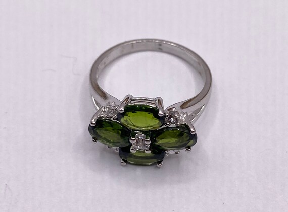 Vintage Silver Ring | Green Chrome Diopside White… - image 7