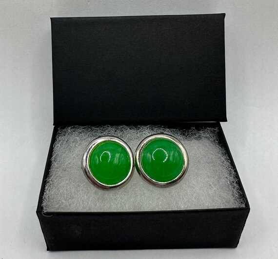 Vintage Gemstone Earrings | Green Jade Crystal Bi… - image 7