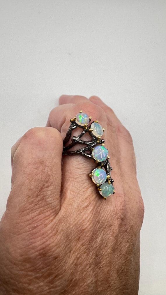 Vintage Fire Opal Statement Ring 925 Sterling Sil… - image 9