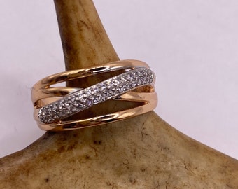 Vintage 9k Gold Filled Ring: Cubic Zirconia Statement Cocktail Ring