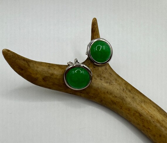 Vintage Gemstone Earrings | Green Jade Crystal Bi… - image 1