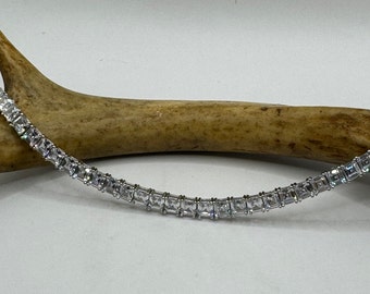Vintage Silver Tennis Bracelet | Crystal Diamond Cubic Zirconia | 925 Sterling Silver