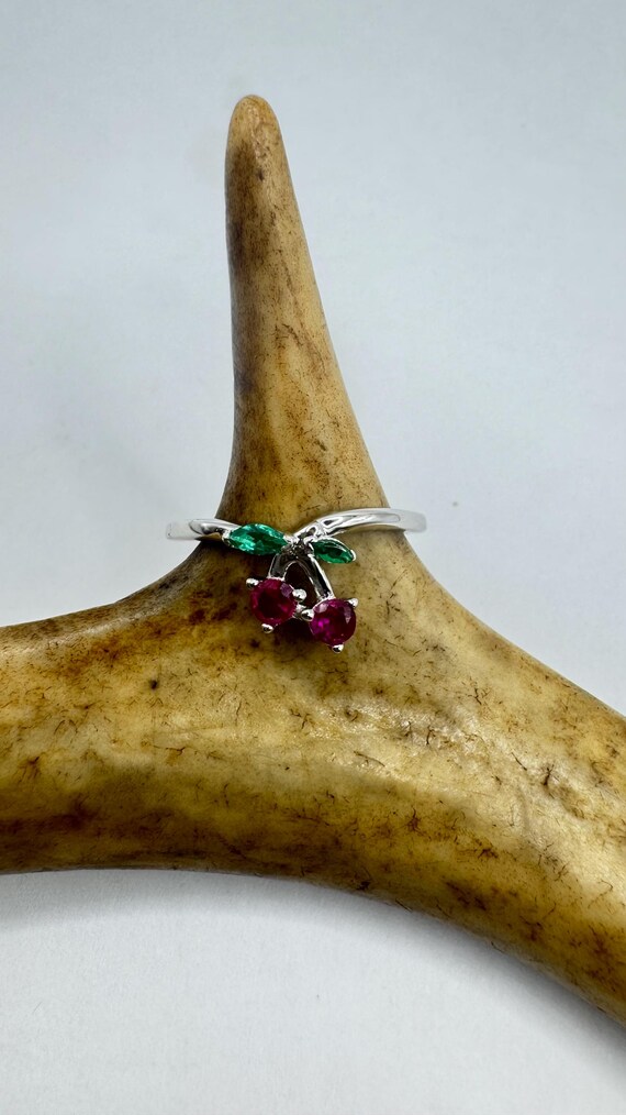 Vintage Sterling Silver Cherry Ring: Ruby & Chrom… - image 2