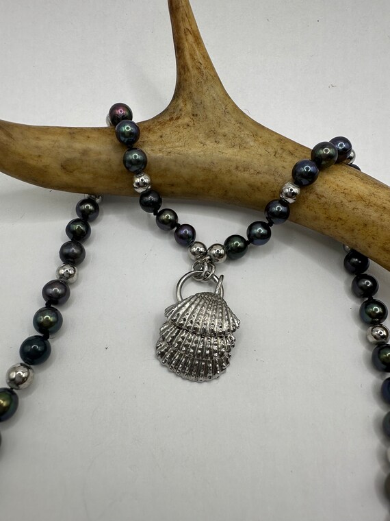 Vintage Sea shell 925 Sterling Silver chain black… - image 3