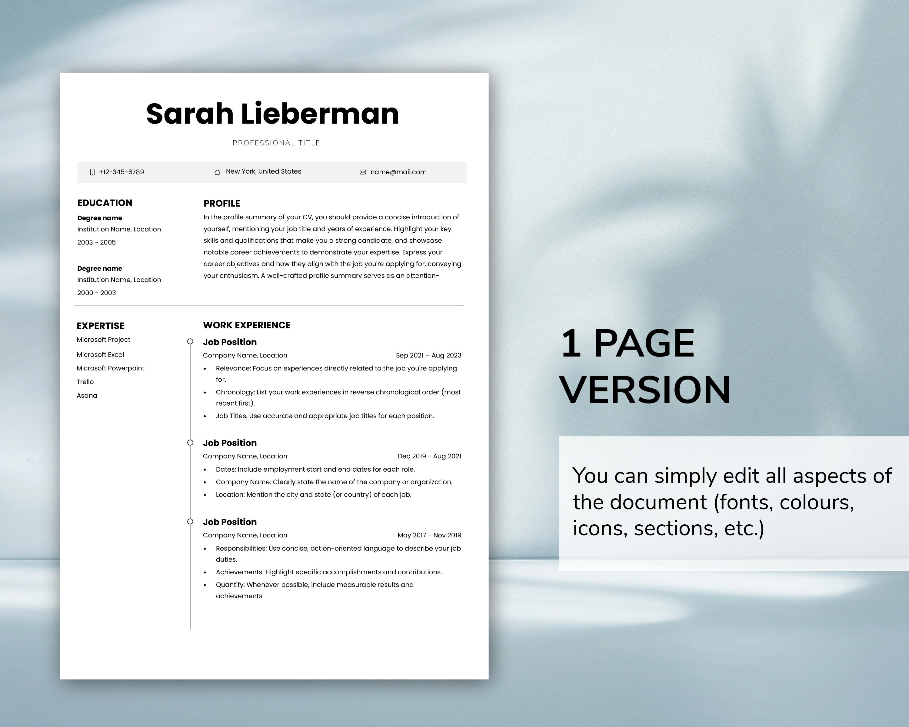 Resume CV Template for Word & Mac Pages | Ats-friendly | Instant ...