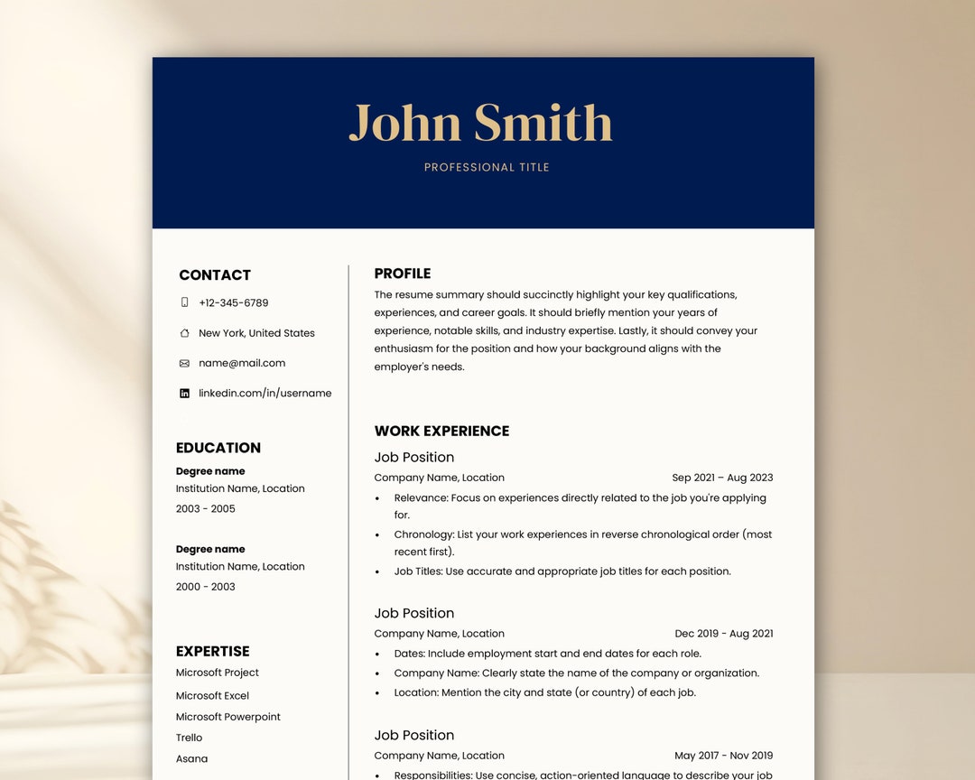 Ats-friendly Professional Resume CV Template for Word \u0026 Mac Pages Including  Cover Letter, Icons and Ebook | Instant Download - Etsy, image size:1080x864