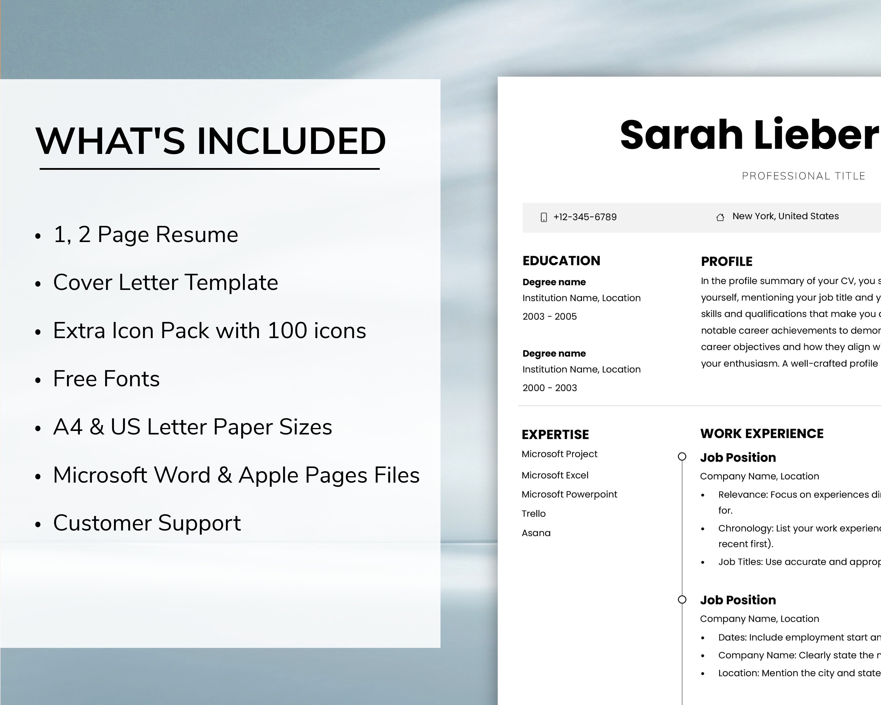 Resume CV Template for Word & Mac Pages | Ats-friendly | Instant ...