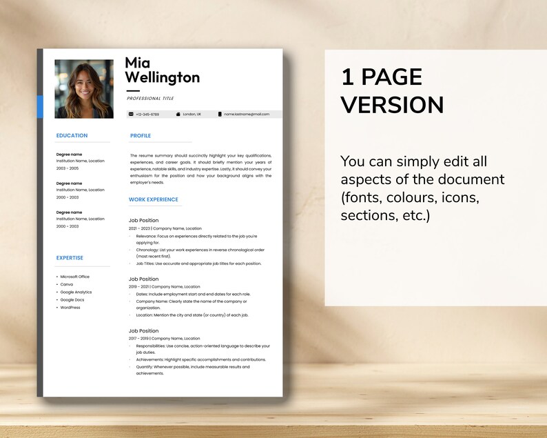 CV Template | Professional Resume With Photo for Word & Mac Pages ...