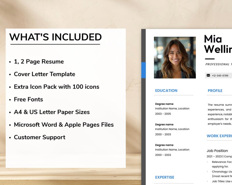 CV Template | Professional Resume With Photo for Word & Mac Pages ...