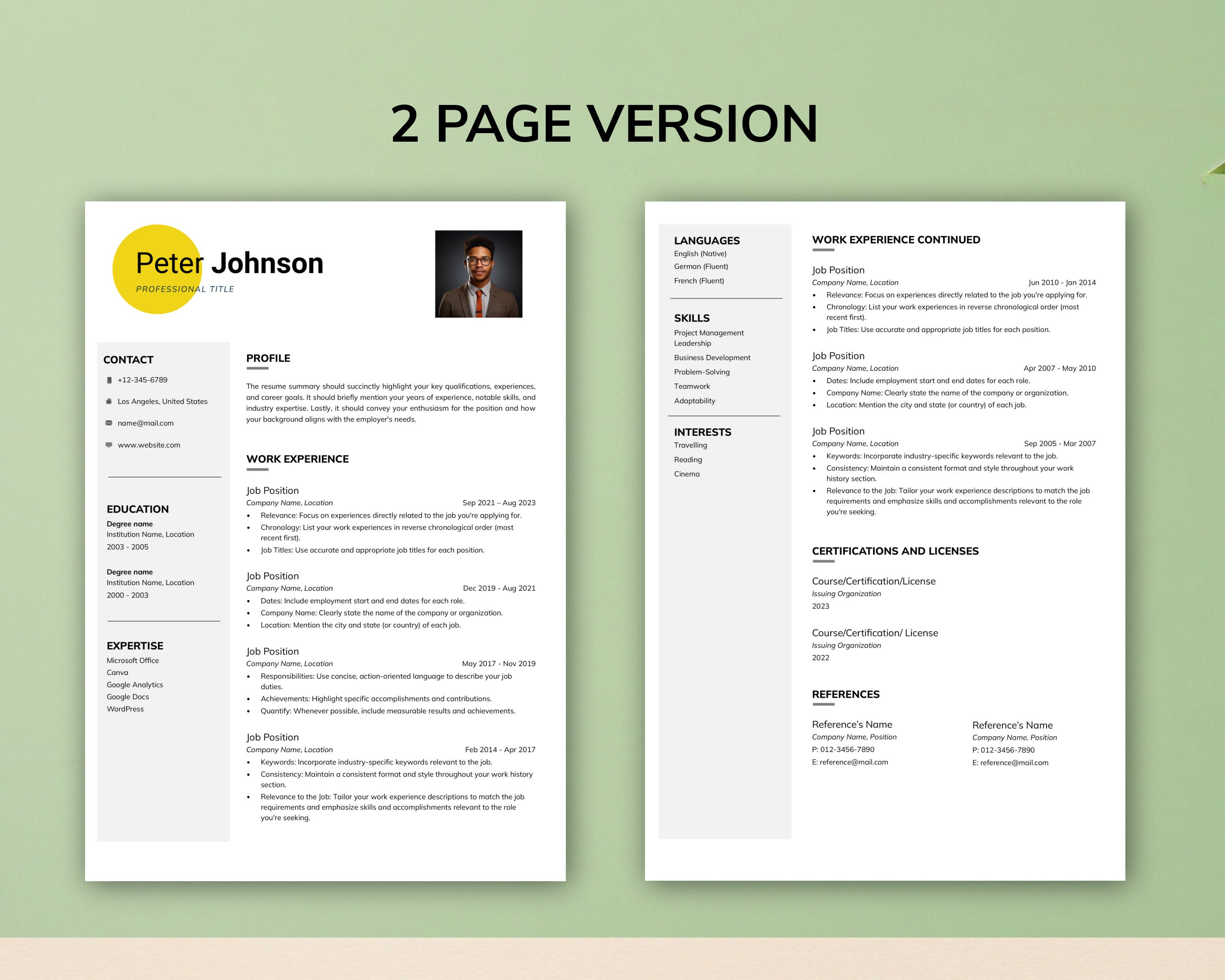 Modern CV Template Resume With Photo for Word & Mac Pages - Etsy