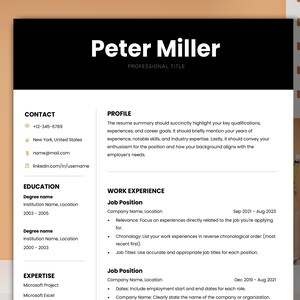 ATS-friendly Resume Template for Word & Mac Pages including Cover Letter | elegant CV | Instant Download | Package includes icons and eBook